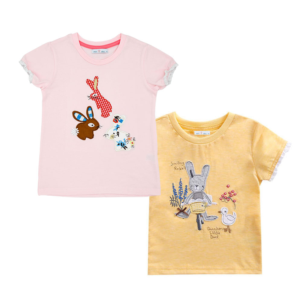 미니도우 토끼 자수 여름 반팔 아동 유아 초등 여아 티셔츠